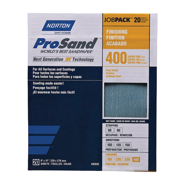 Norton Abrasives Norton ProSand 11 in. L X 9 in. W 400 Grit Aluminum Oxide Sandpaper 20 pk 7660768165 - main